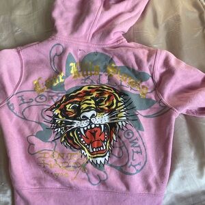 Ed Hardy Pink Hoodie with Tiger and Text Design
